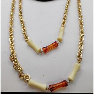 Vintage 70s Sarah Coventry Womens Applause Gold Tone Chain Necklace Tortoise
